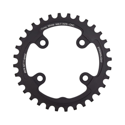 Plateau Mono STRONGLIGHT ALU 7075 NARROW WIDE Sram XX1 11V 4 Trous 76mm — vue du plateau sur fond blanc