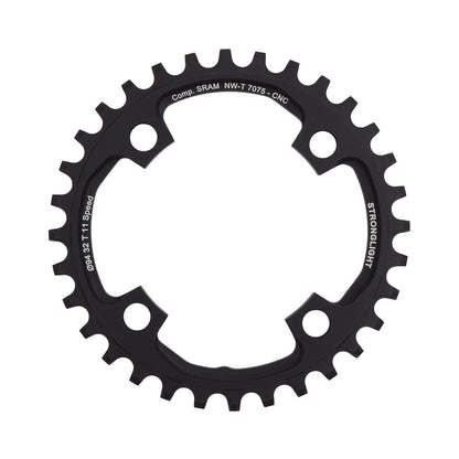 Plateau Mono STRONGLIGHT ALU 7075 NARROW WIDE Sram X01 11V 4 Trous 94mm — vue du plateau sur fond blanc