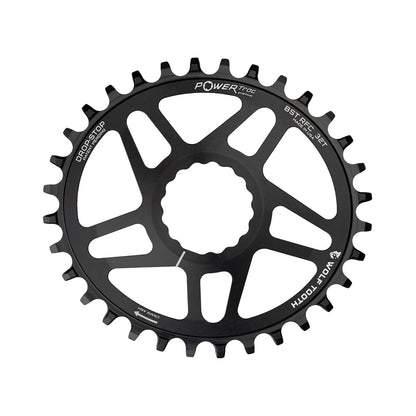 Plateau Mono Oval WOLF TOOTH BOOST ELLIPTICAL 9/10/11/12V Raceface CINCH Direct Mount Offset 3mm Noir — vue du plateau sur fond blanc
