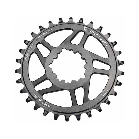 Plateau Mono WOLF TOOTH BOOST 10/11/12V Sram Direct Mount Offset 3mm Noir — vue du plateau sur fond blanc