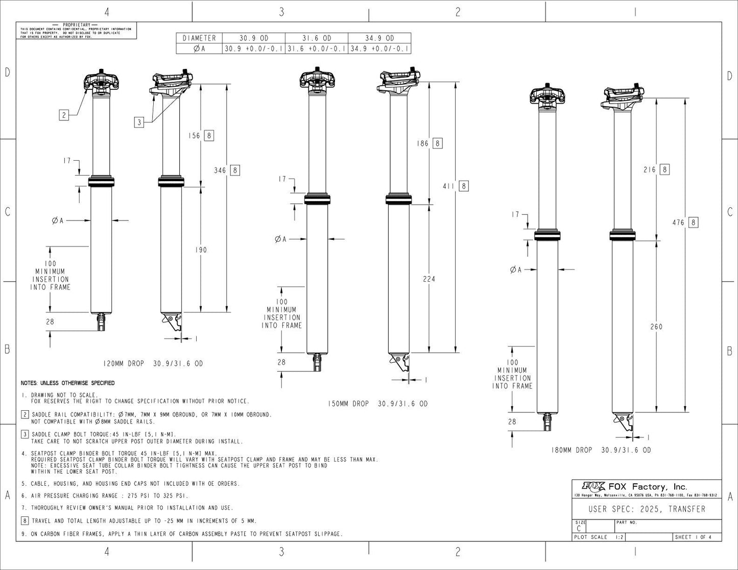 Tige de Selle Télescopique FOX RACING SHOX TRANSFER FACTORY 2025