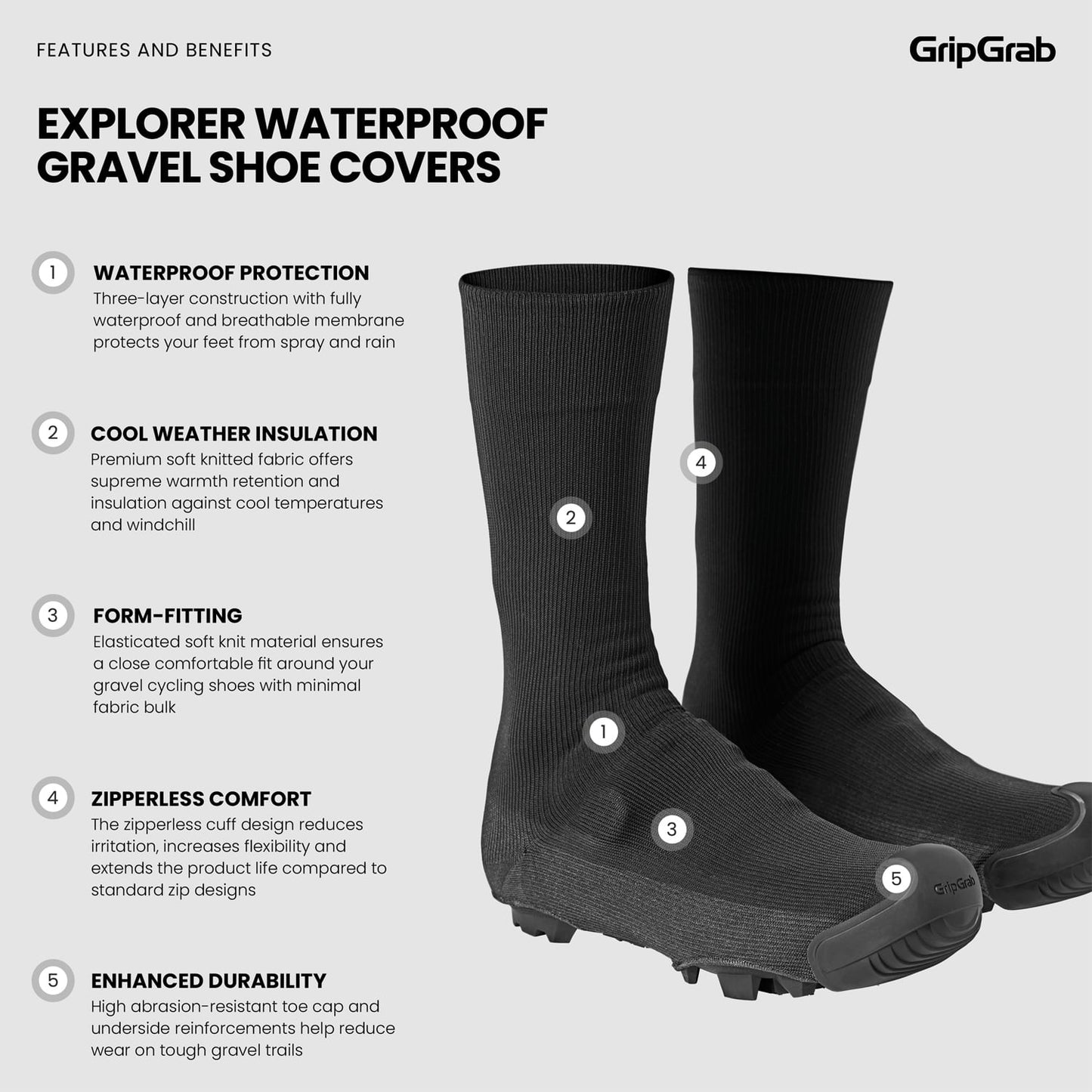 Couvre-Chaussures GRIPGRAB EXPLORER WATRPROOF GRAVEL Noir