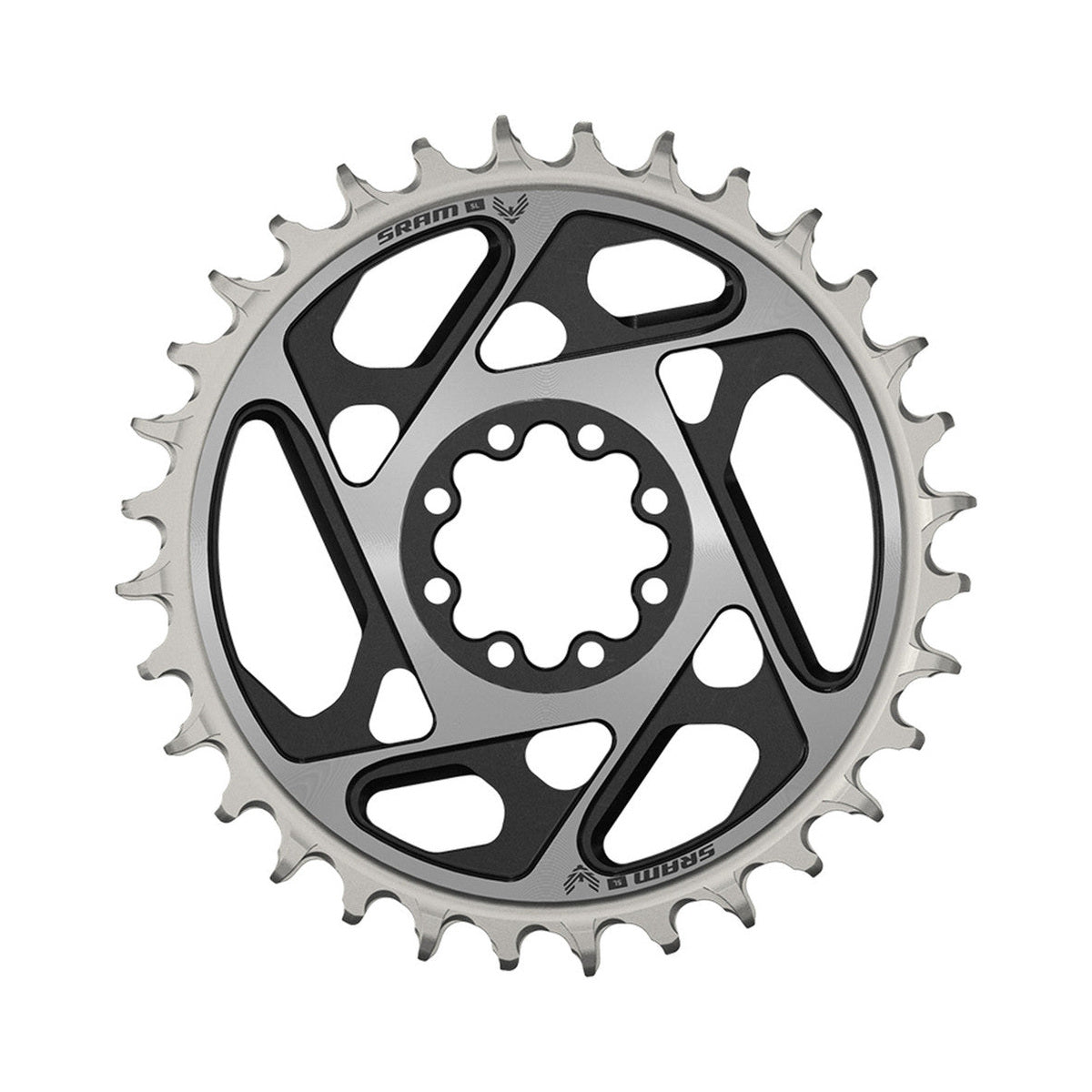 Plateau Mono SRAM XX-SL T-TYPE EAGLE BOOST 12V Direct Mount Offset 0mm Noir/Argent — vue du plateau sur fond blanc