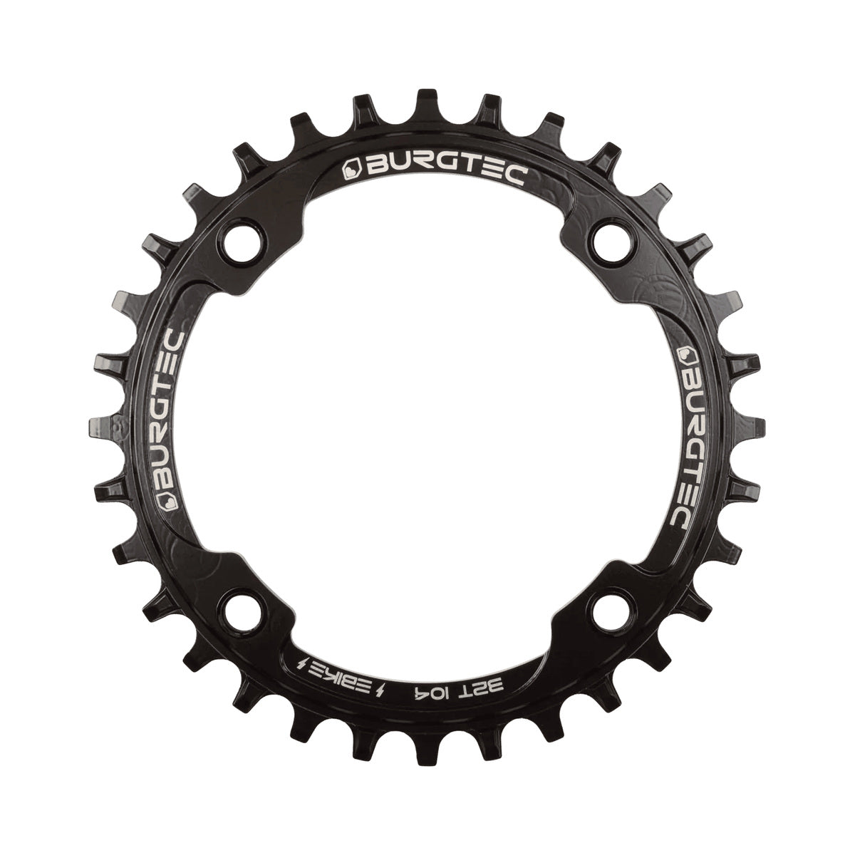 Plateau Mono BURGTEC E-BIKE THICK THIN Extérieur 104mm — vue du plateau sur fond blanc