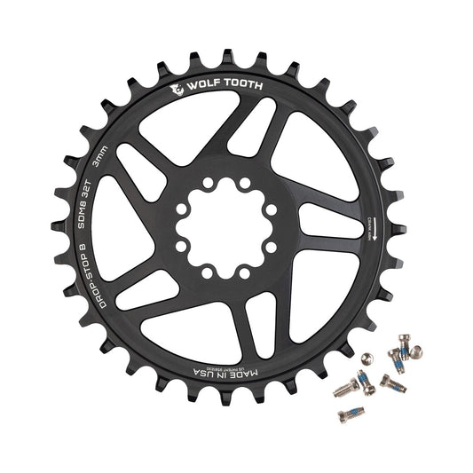 Plateau Mono WOLF TOOTH 12V SRAM Direct Mount 8 vis Offset 3mm — vue du plateau sur fond blanc