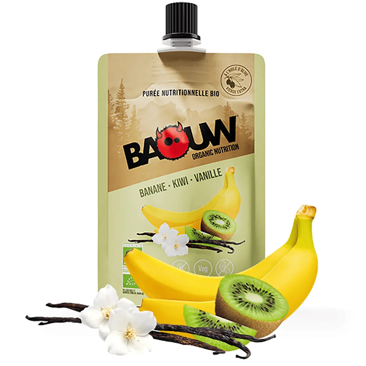 Purée Energétique BAOUW Bio Recette aux Fruits Banane/Kiwi/Vanille (90g)