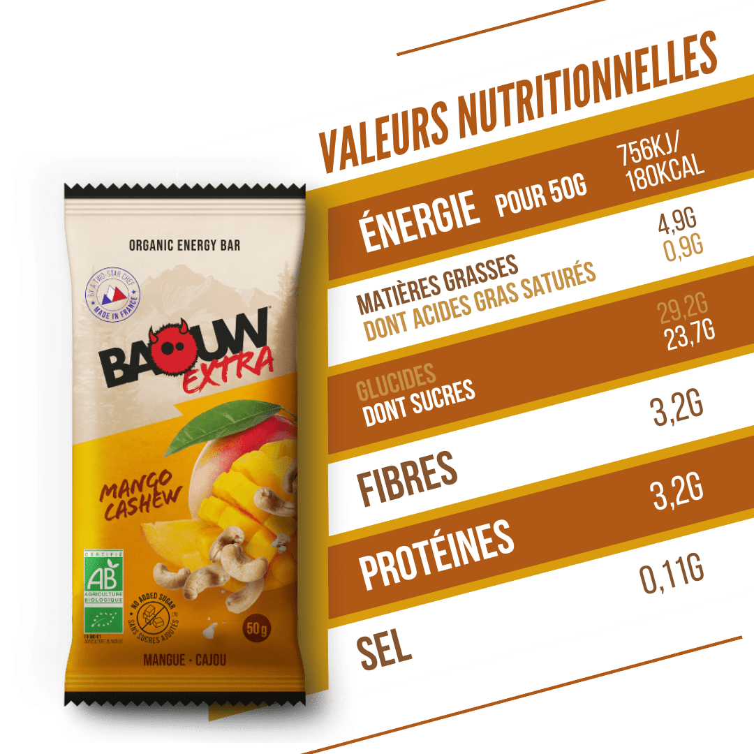 Energetická tyčinka BAOUW ORGANIC EXTRA Mango Cashew (50g)