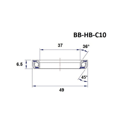 Roulement de Direction BLACK BEARING C10 36/45° (37 x 49 x 6,5 mm)
