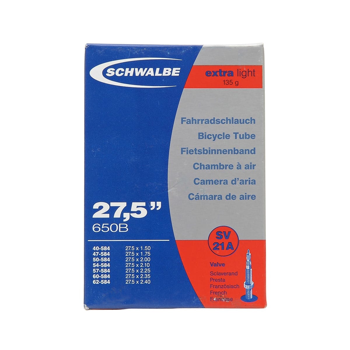 Chambre à Air SCHWALBE 21A EXTRALIGHT 27,5x1,50/2,40 Presta 40 mm