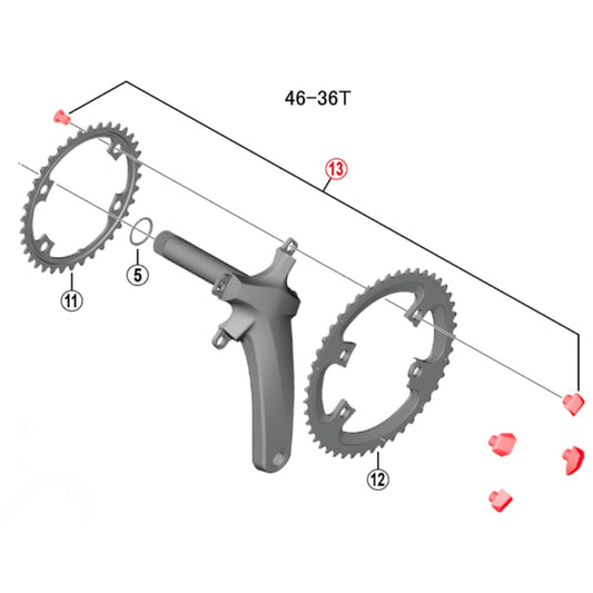 Kit 4 Vis et Cheminés pour Combinaison 46-36 de Pédalier SHIMANO ULTEGRA FC-R8000