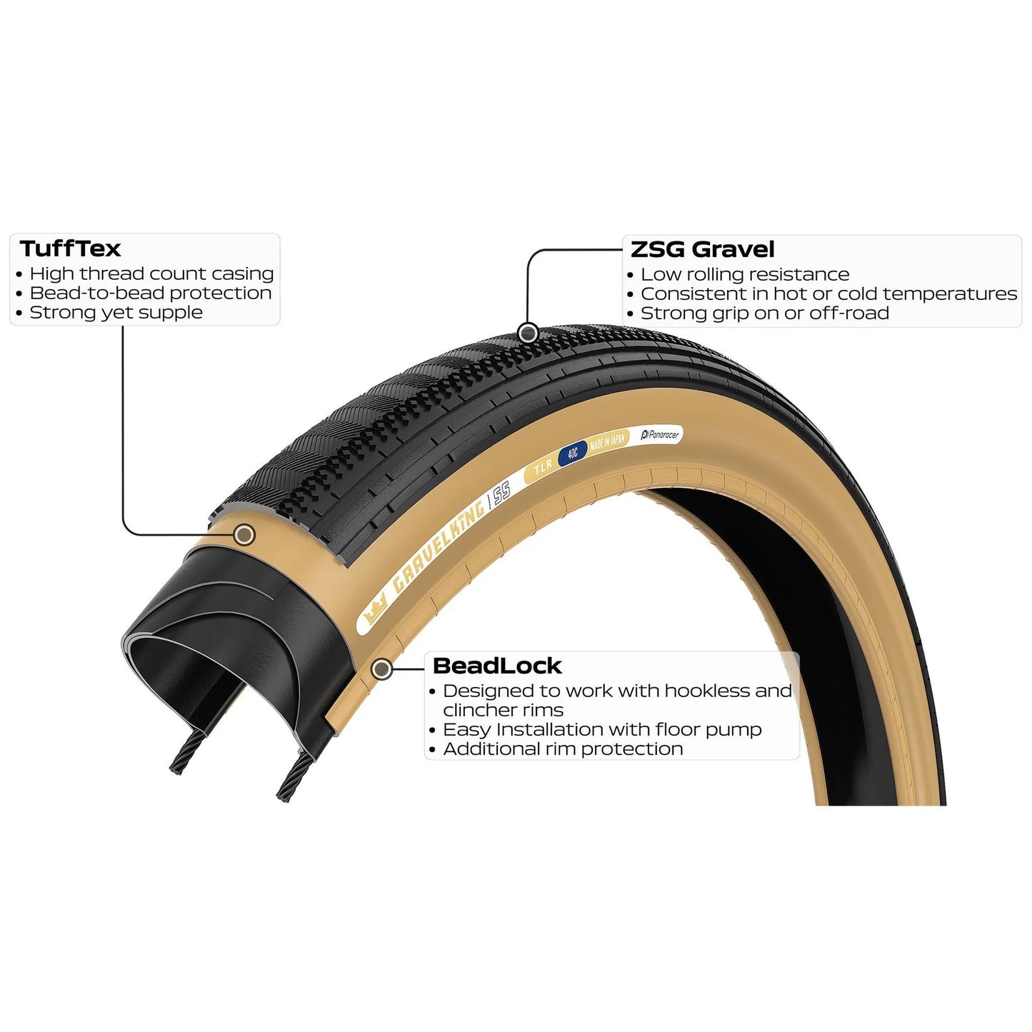 Pneu PANARACER GRAVELKING SEMISLICK TLR 700x35c Tubeless Ready Beige