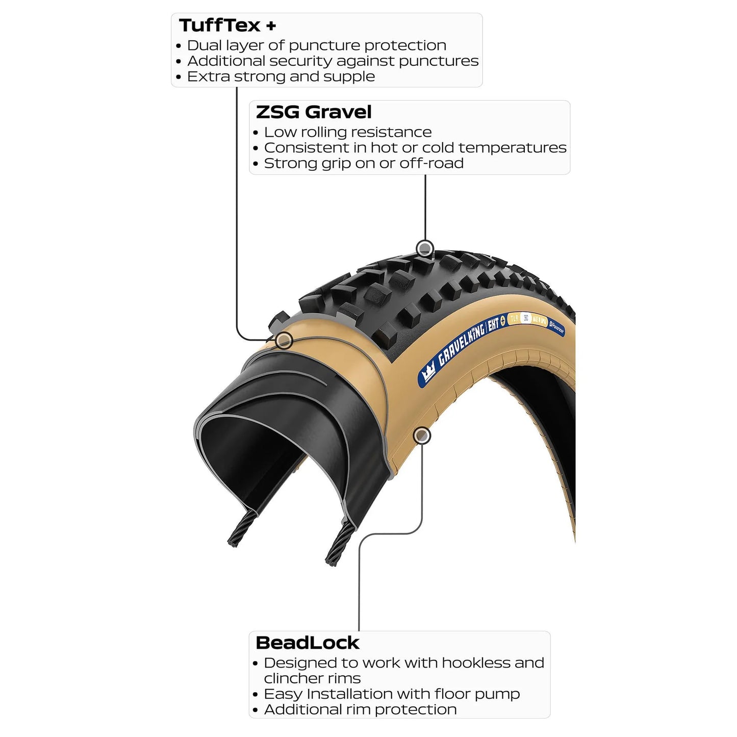 Pneu PANARACER GRAVELKING EXT+ TLR 700x38c Tubeless Ready Noir