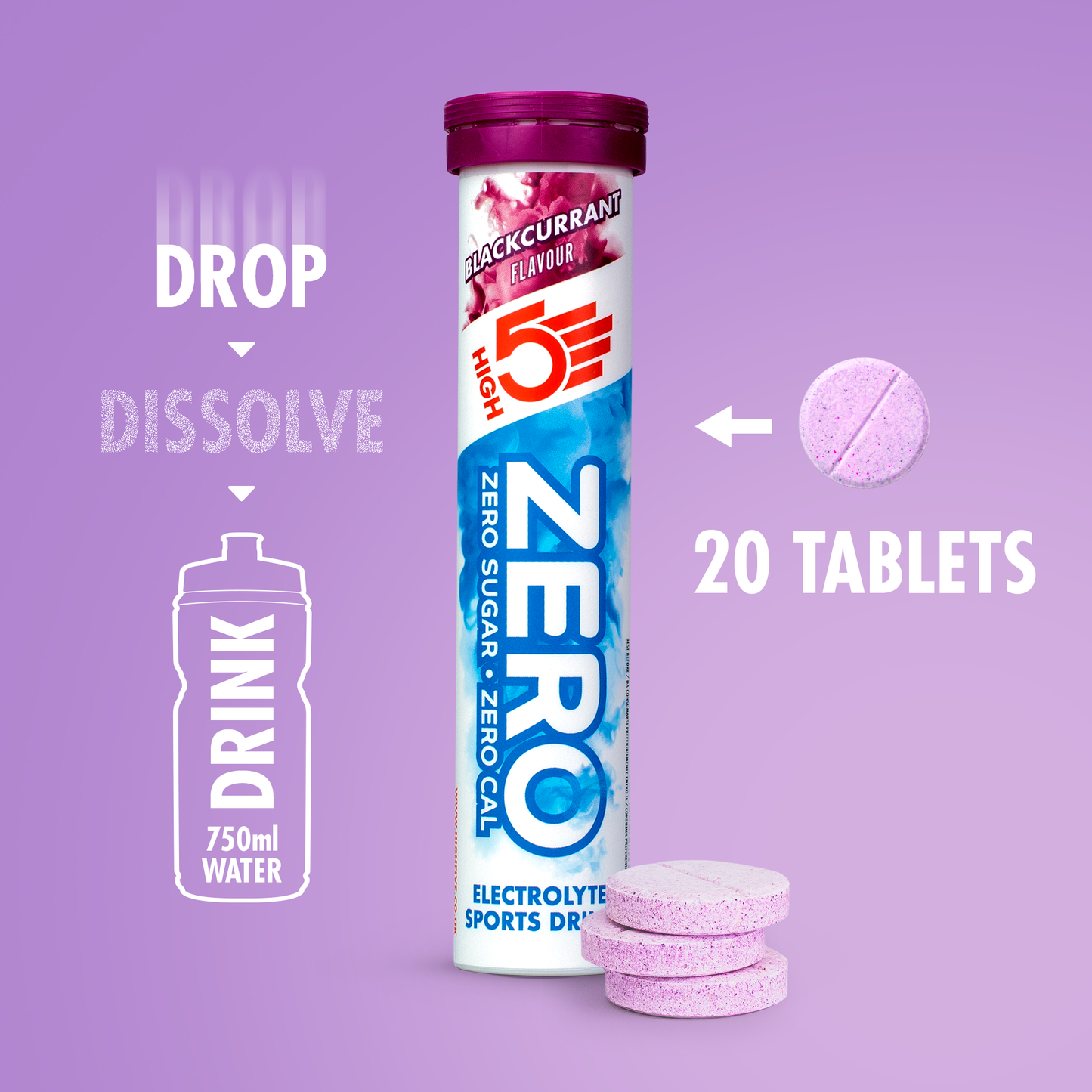 Elektrolitowe tabletki nawadniające High5 ZERO (x20) Czarna porzeczka