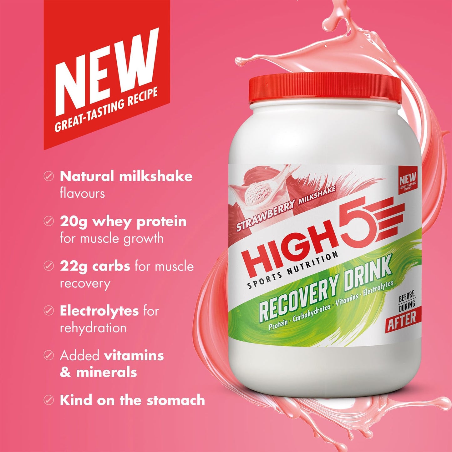 High5 RECOVERY DRINK (1,6 kg) Jordbærmilkshake