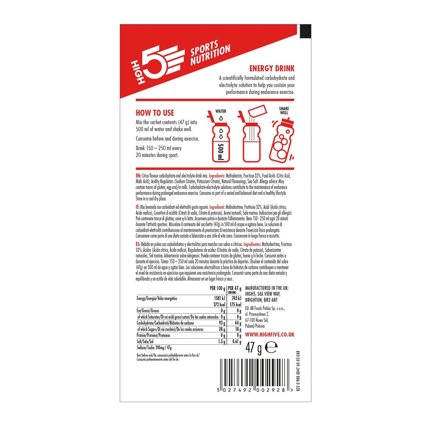 Boisson Énergétique HIGH5 ENERGY DRINK (47g) Citron