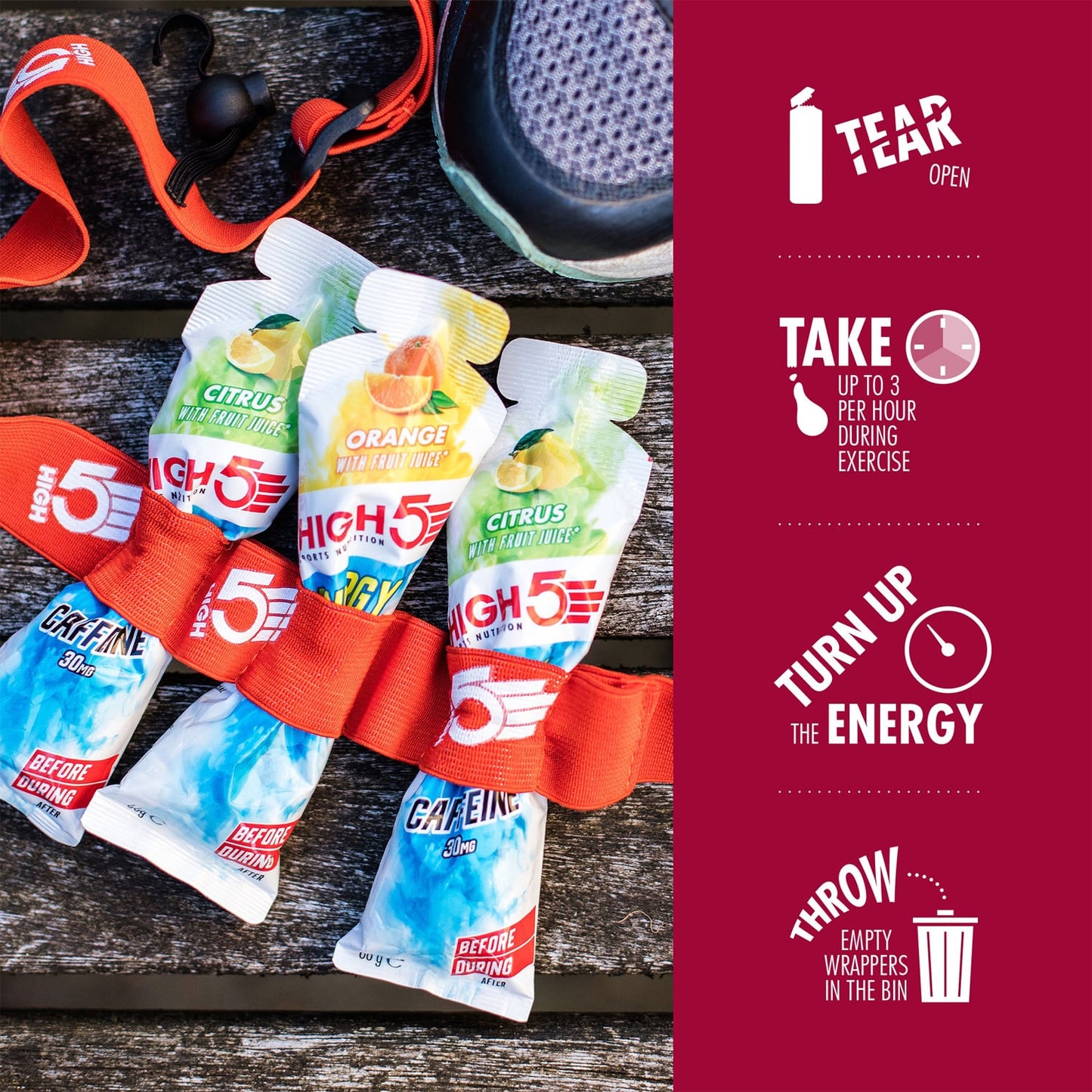 High5 ENERGY GEL Aqua Koffein (66g) Röda frukter