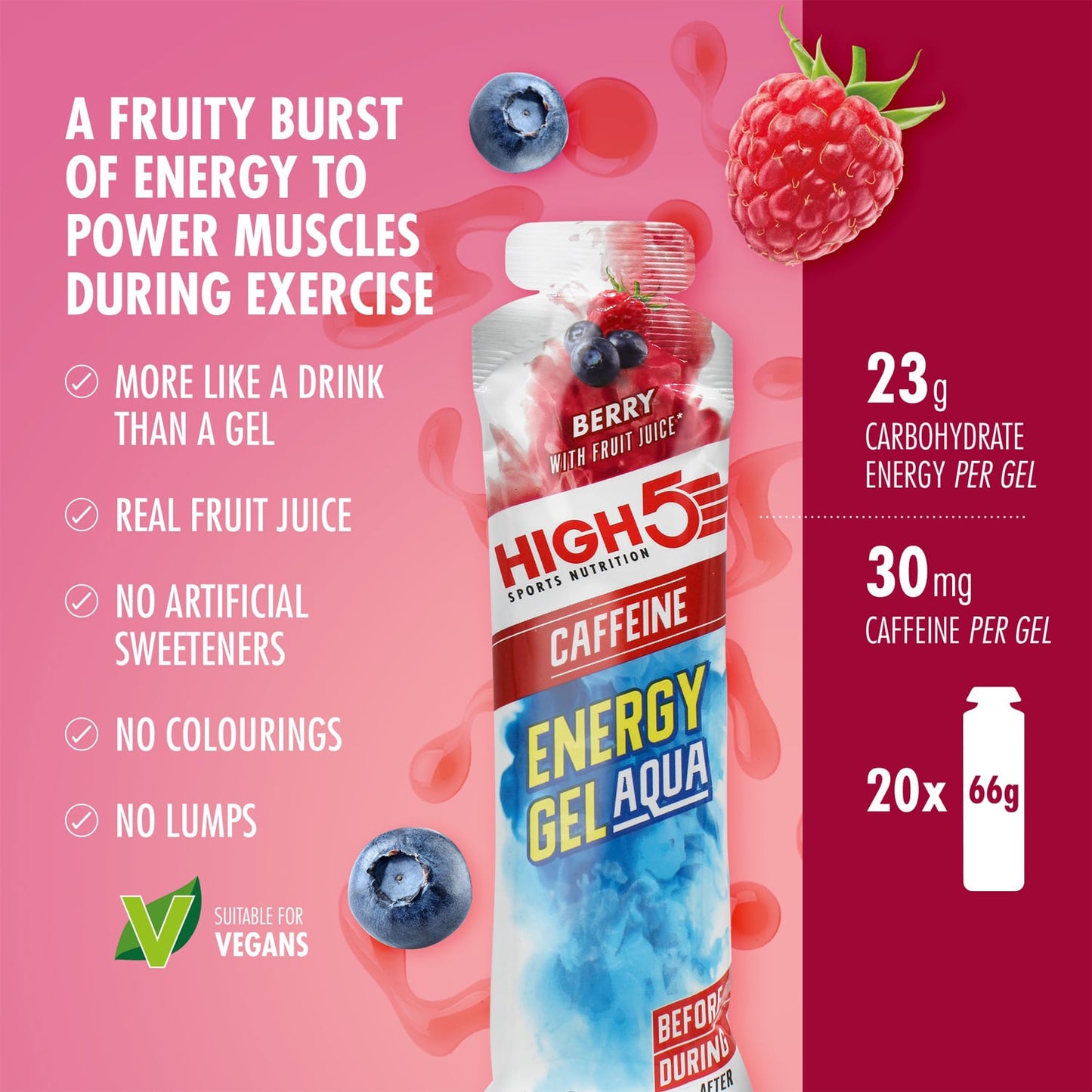 High5 ENERGY GEL Aqua Koffein (66g) Röda frukter