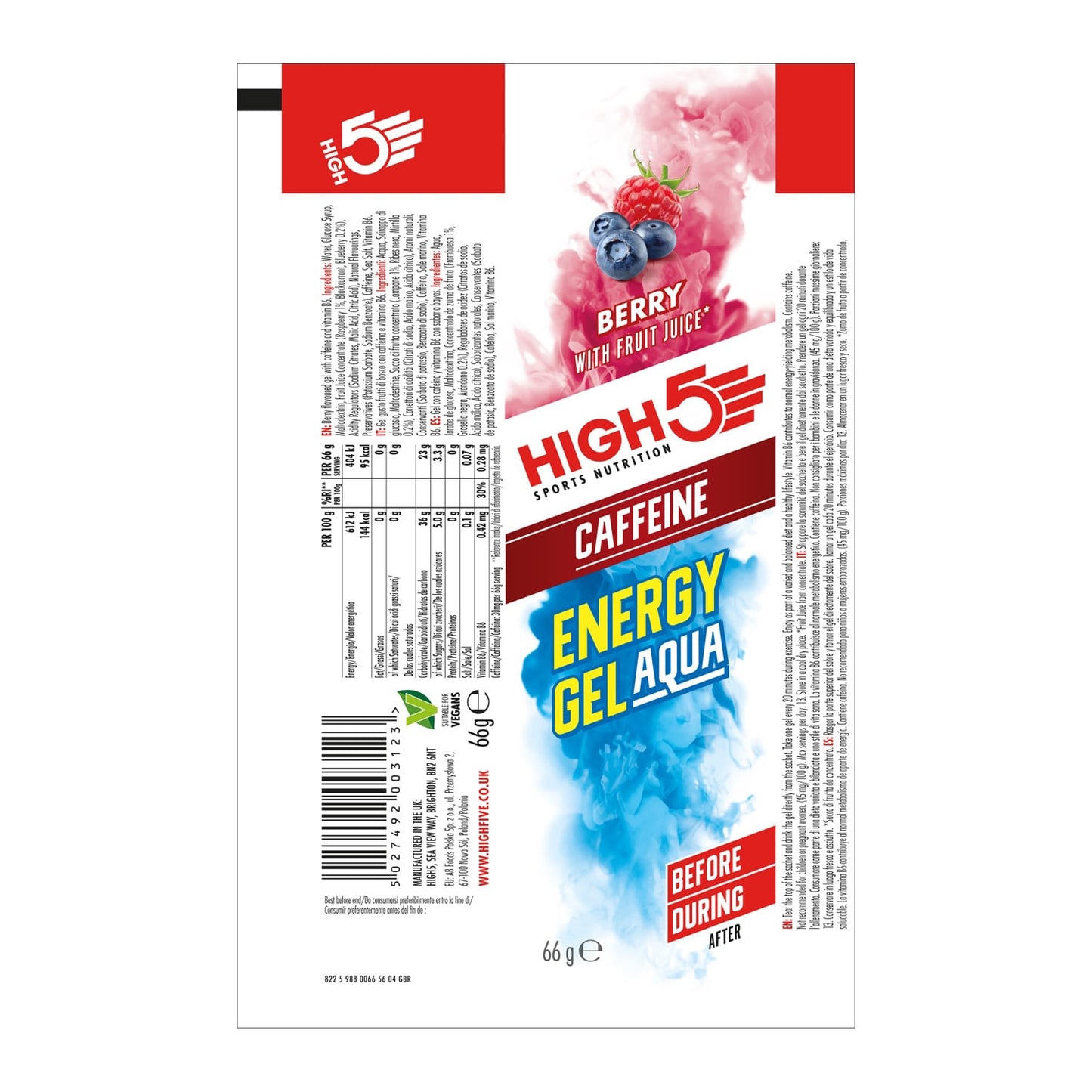 High5 ENERGY GEL Aqua Koffein (66g) Röda frukter