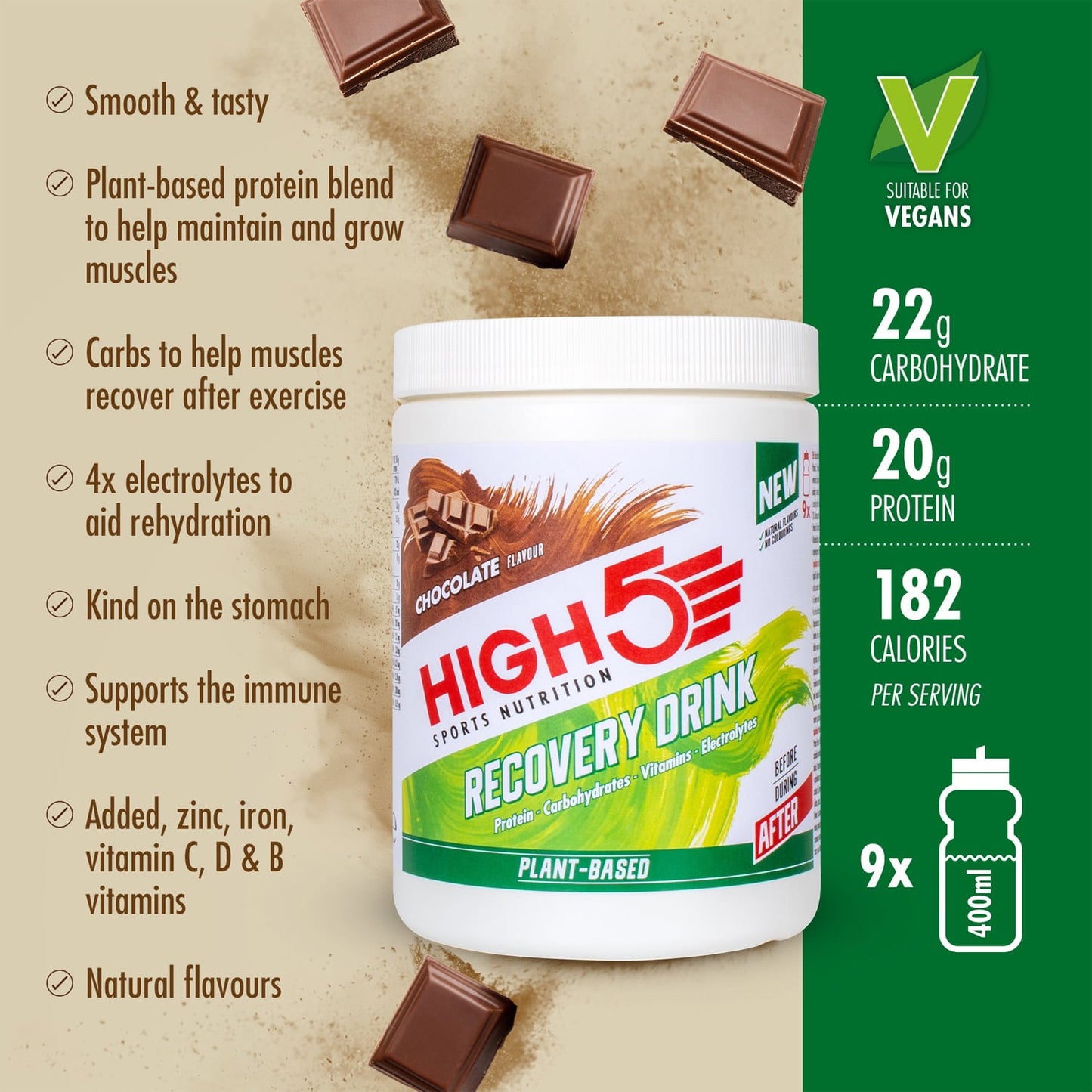 Boisson de Récupération HIGH5 PLANT-BASED RECOVERY DRINK (450g) Chocolat