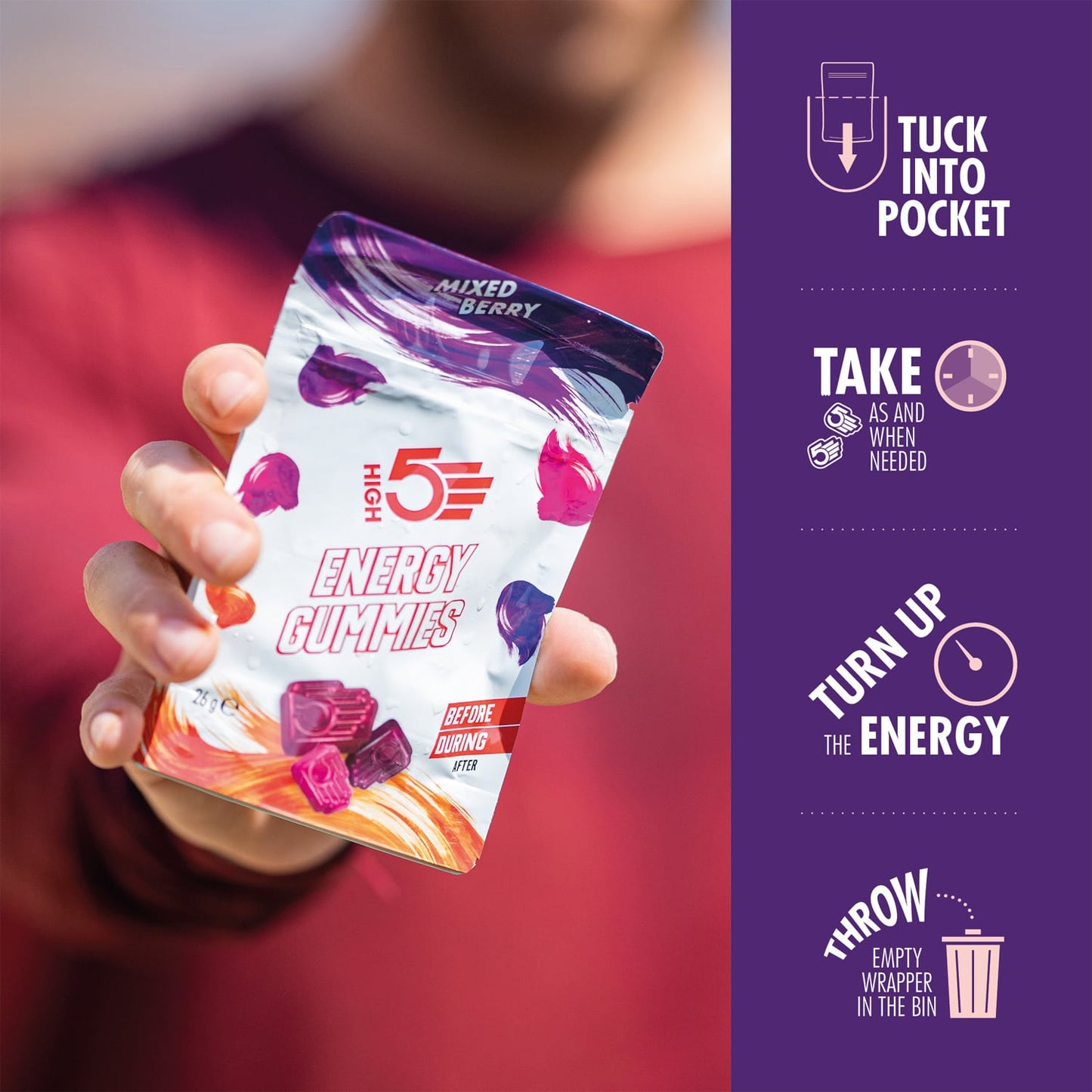 High5 TA Energy Gummies Ovoce Červená