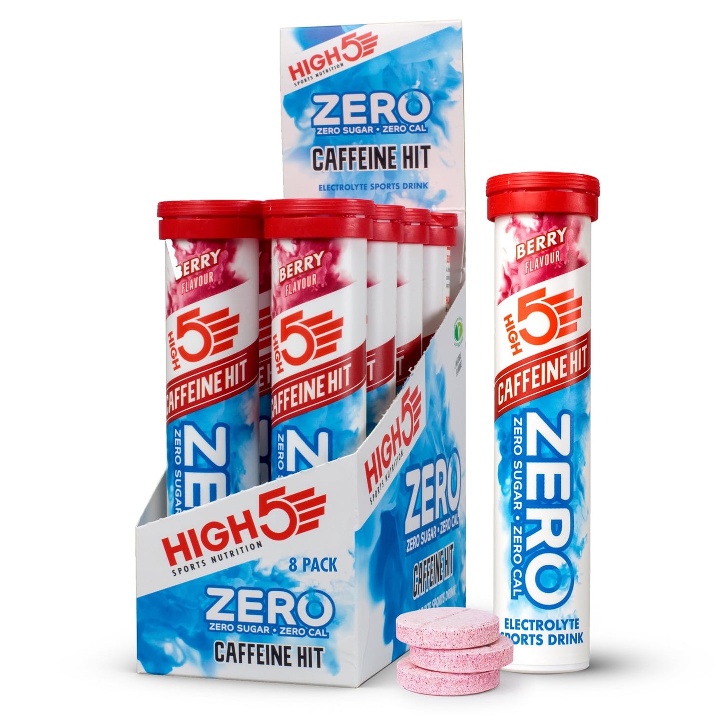 Boisson Anticrampe HIGH5 ZERO Caffeine Hit Tube de 20 Pastilles Fruits Rouge
