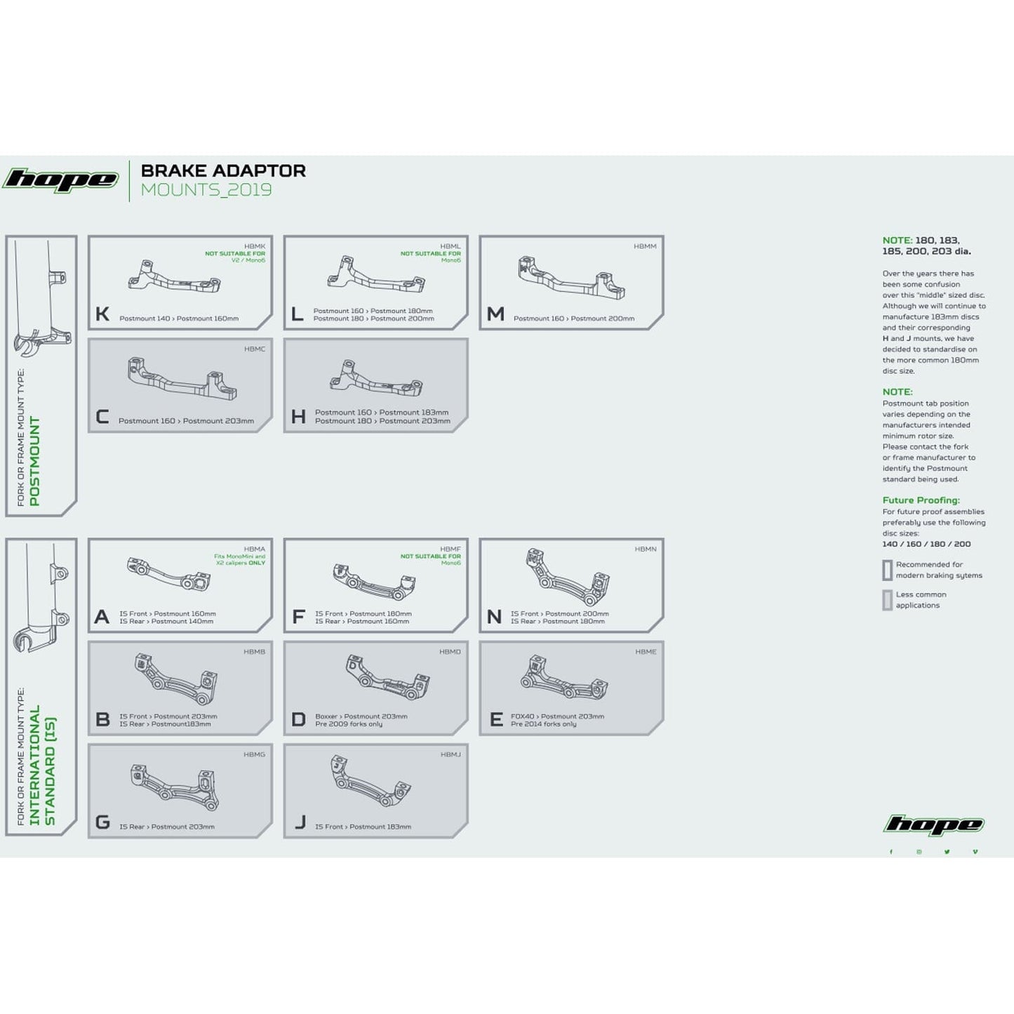 Adapter til forreste/bageste caliper PM/IS HOPE (forreste 160 mm/bageste 140 mm) #HBMA Silver