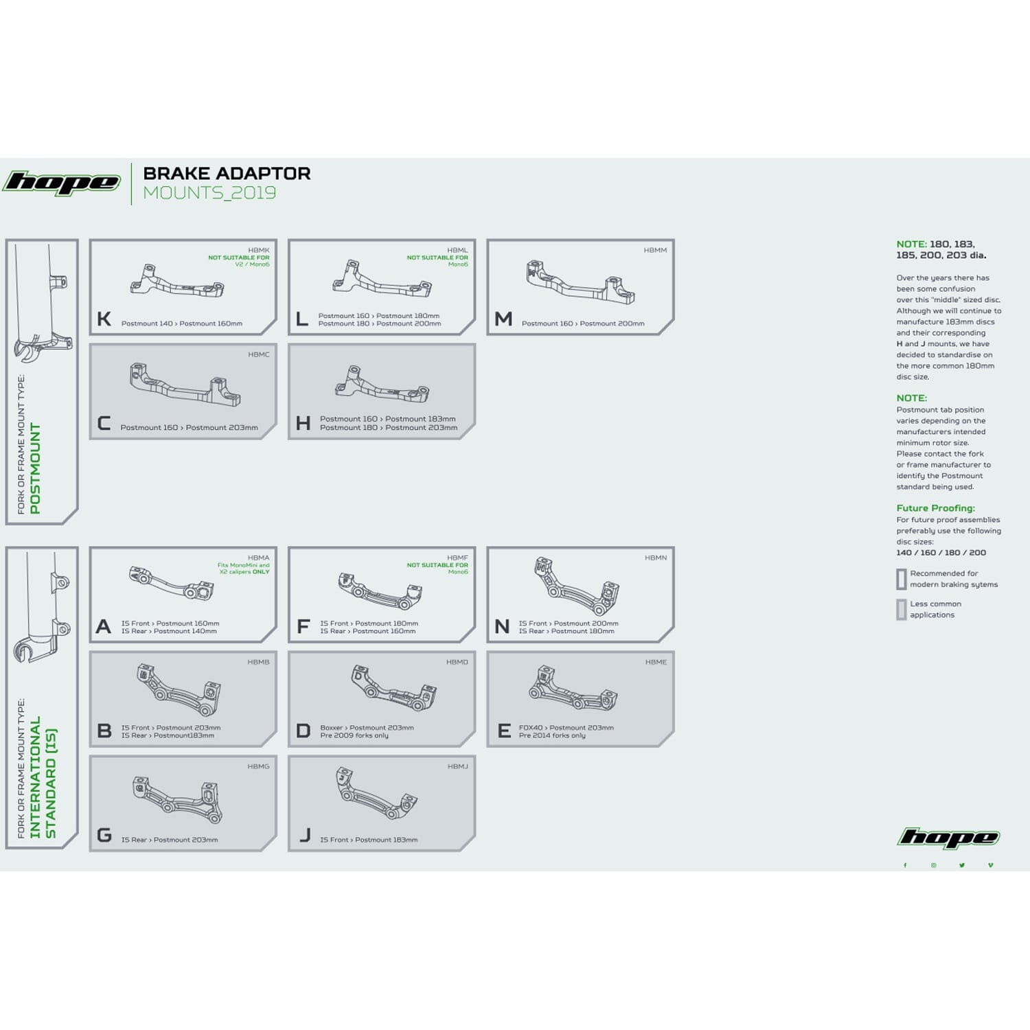 Adapter för bromsok fram/bak PM/PM HOPE Disc 203 mm (+43 mm) #HBMC Silver