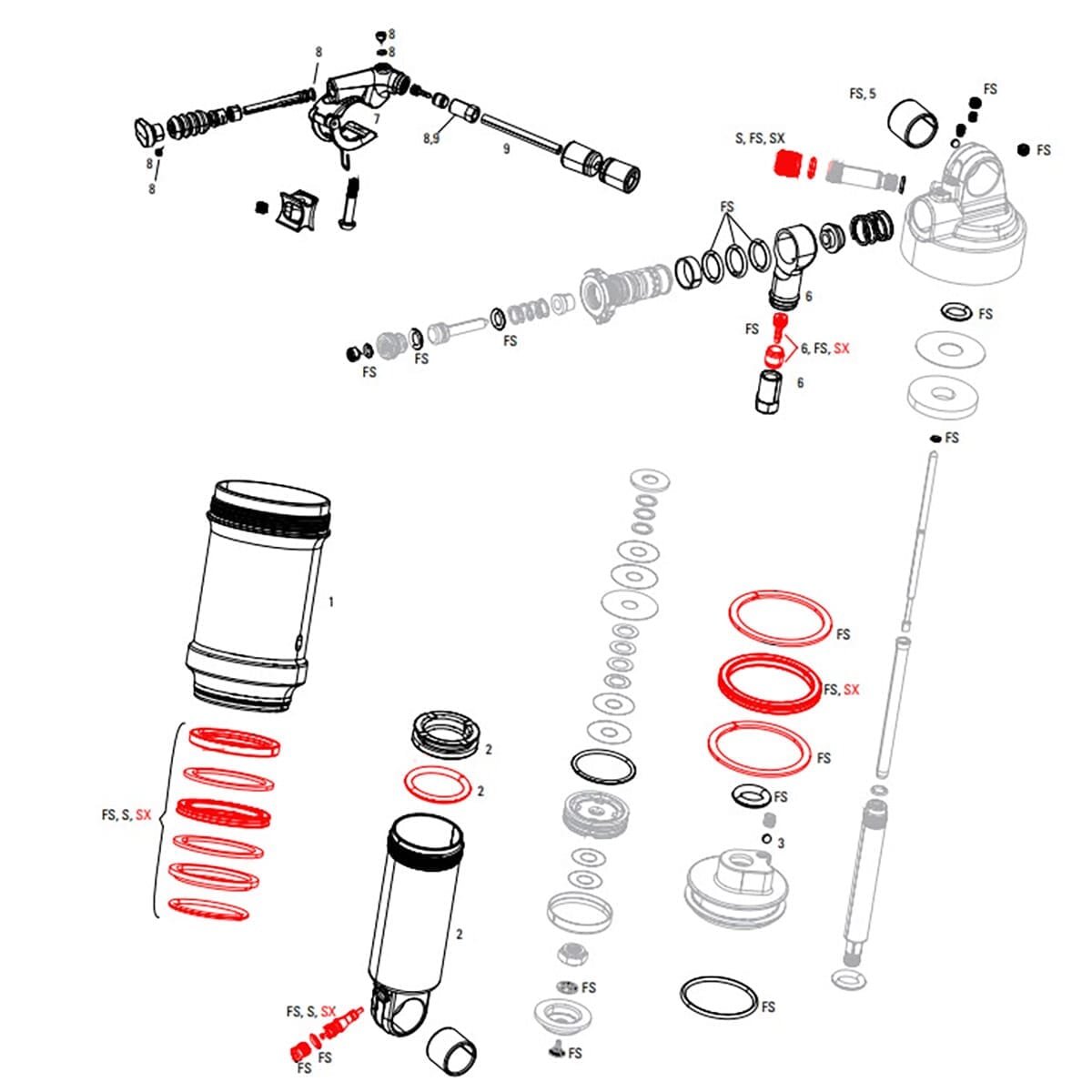 Kit de Joints Basic pour Amortisseur ROCKSHOX MONARCH XX A1-B1 (2012-2013) #11.4118.006.010