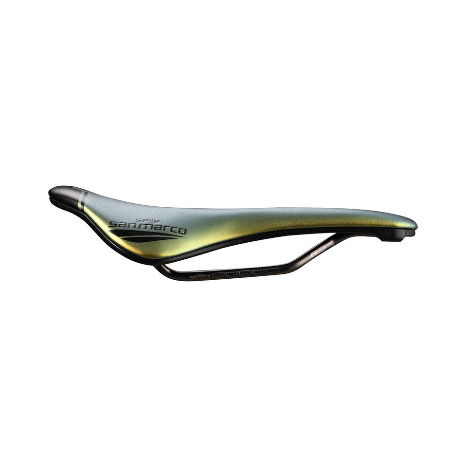 Selle SAN MARCO SHORTFIT 2.0 OPEN-FIT RACING S3 Largeur 144mm Rails Acier Xsilite Or