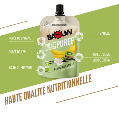 Purée Energétique BAOUW Bio Recette aux Fruits Banane/Kiwi/Vanille (90g)