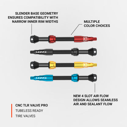 Lot de 2 Valves Tubeless LEZYNE CNC PRO 80mm Or
