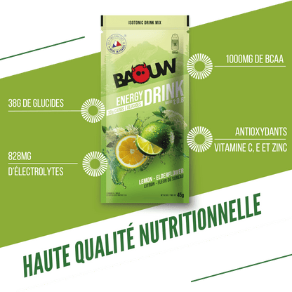 Boisson Énergétique BAOUW ISOTONIC (45g) Citron Vert/Fleur de sureau