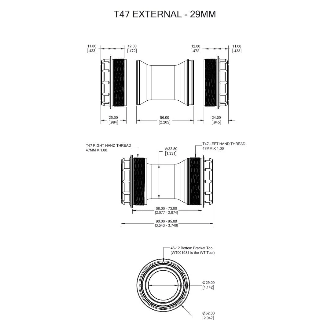 Mechanizm korbowy WOLFTOOTH T47 External 29mm SRAM DUB Black