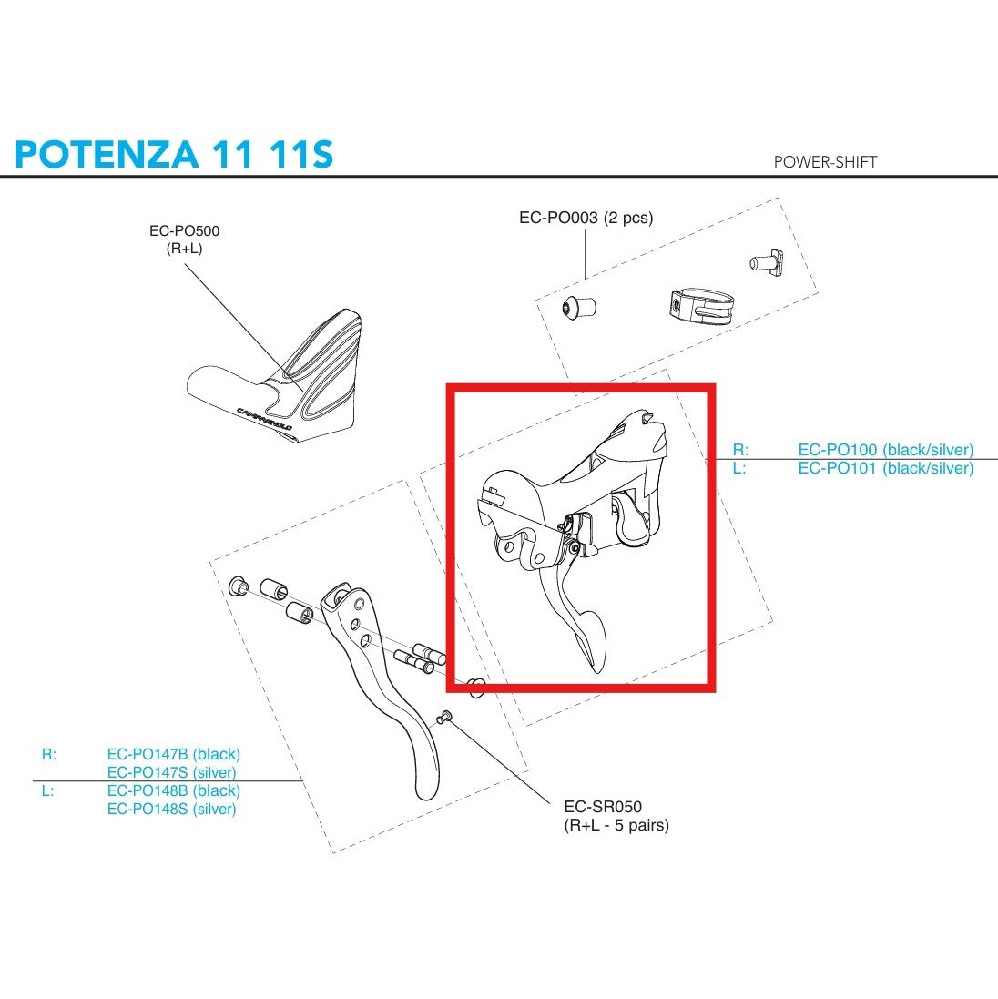 Corps de Manette Droite CAMPAGNOLO POTENZA 11V 2018 Frein sur Jante