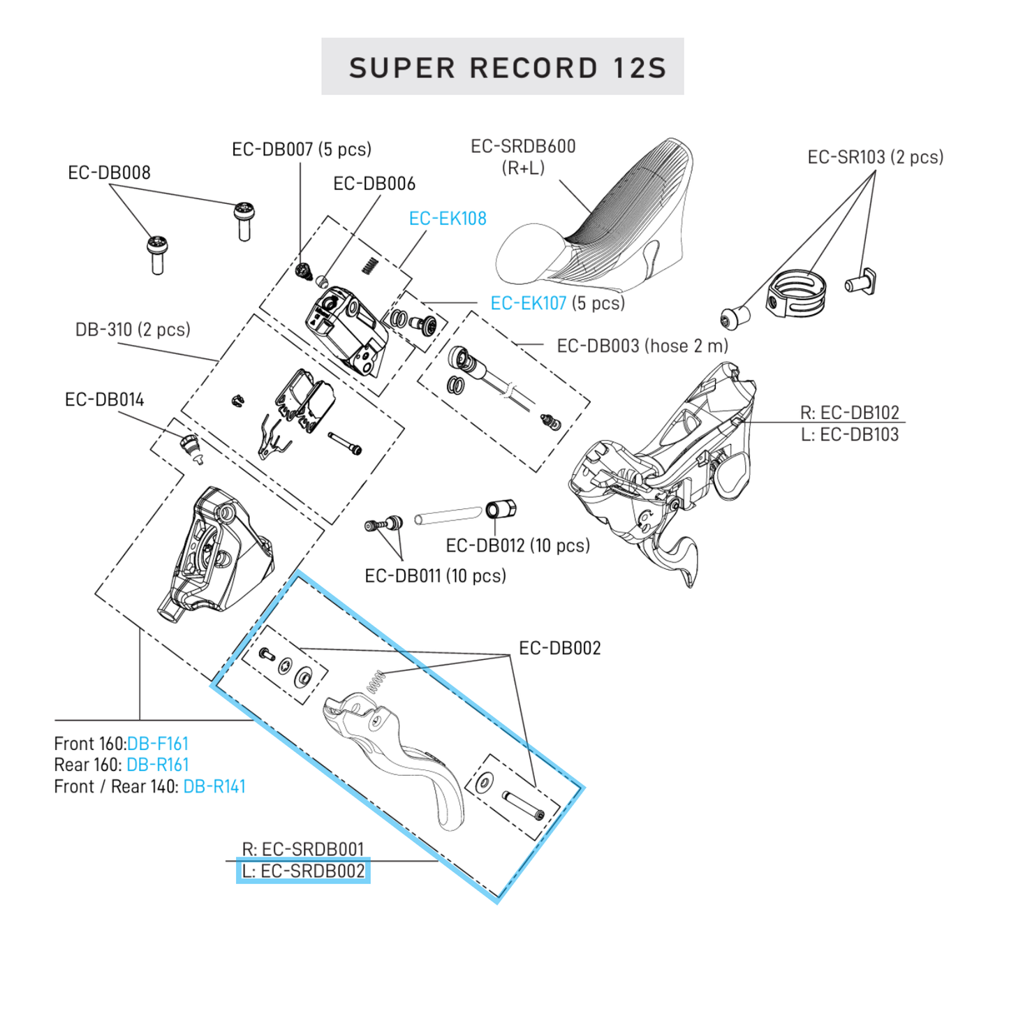 Levier Seul Frein Gauche CAMPAGNOLO SUPER RECORD 12V DISC