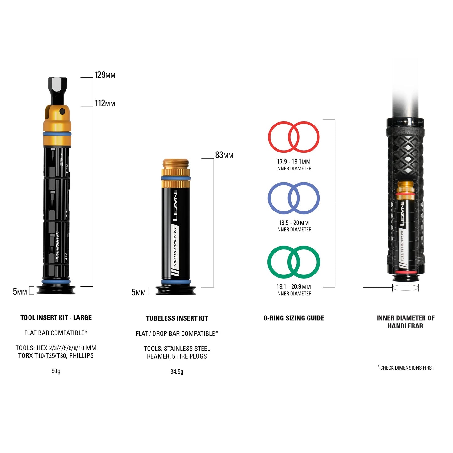 Slangeløst reparationssæt + multiværktøj L Integreret LEZYNE-styr