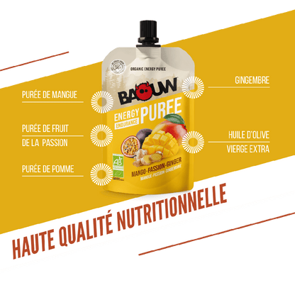 Purée Energétique BAOUW Bio Recette Mangue/Passion/Gingembre (90g)