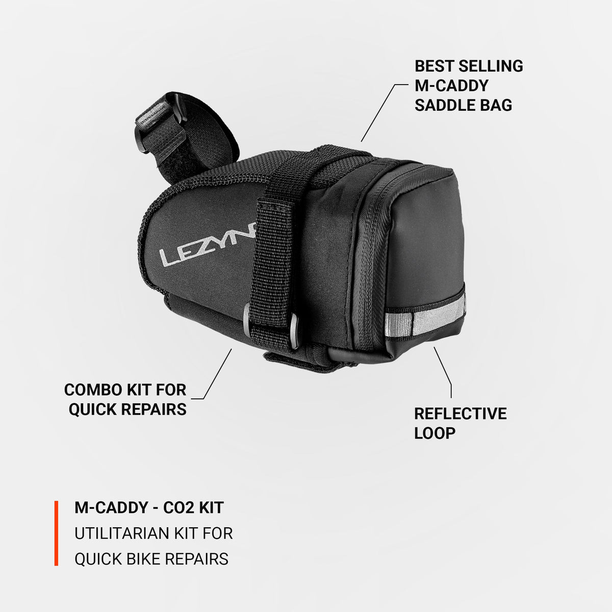 Sacoche de Selle LEZYNE Caddy Noir avec Kit CO2