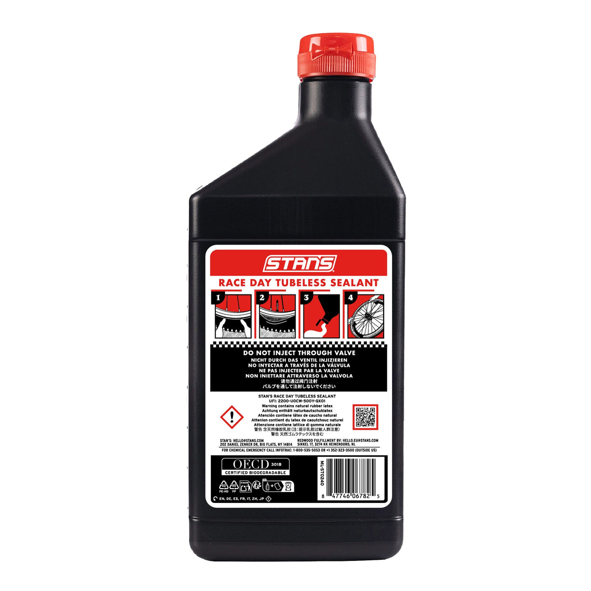 Liquide préventif anti-crevaison STAN'S RACE DAY 500 ml - verso du flacon