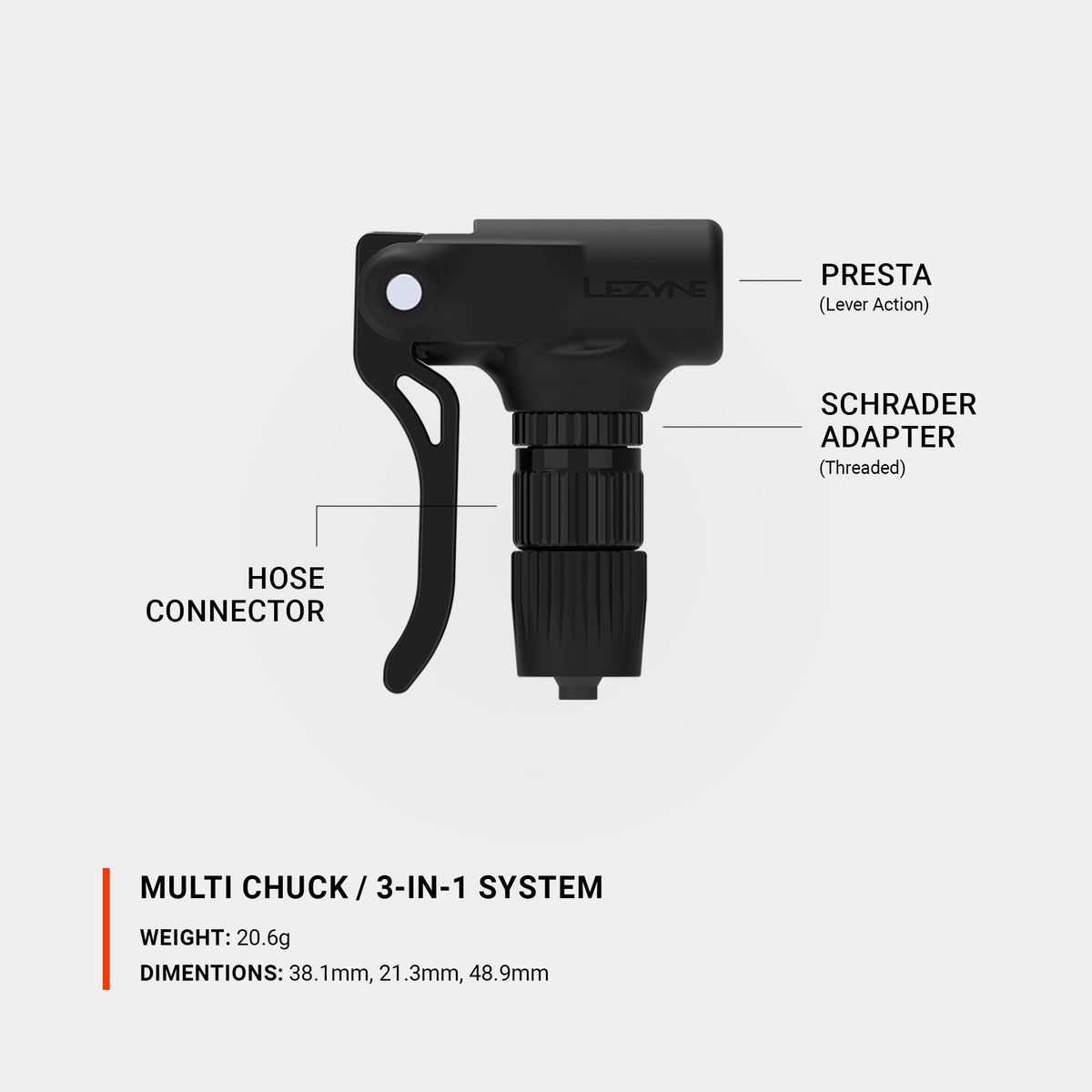 Embout Multi-Valves LEZYNE MULTI CHUCK Noir