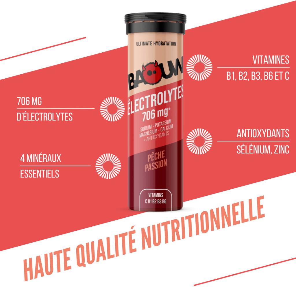 Boisson Énergétique BAOUW (Tube de 10 Pastilles) Pêche/Passion