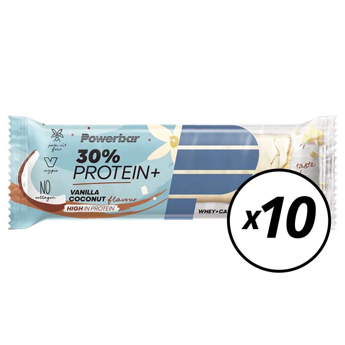 10 Barres de Récupération POWERBAR 30% PROTEIN PLUS (55 g) Vanille Coco - Date Courte