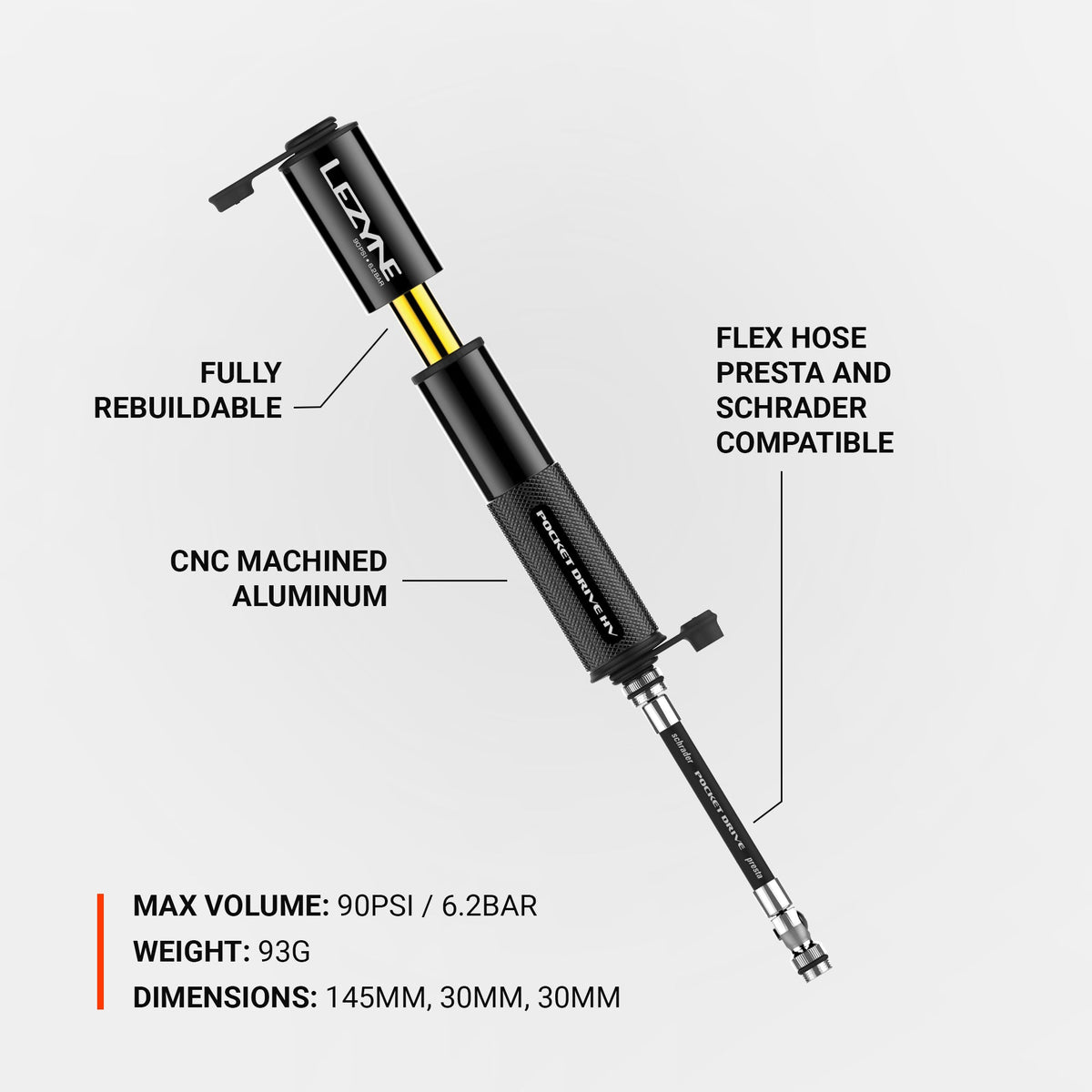 Pompe à Main LEZYNE POCKET DRIVE HV LOADED Noir