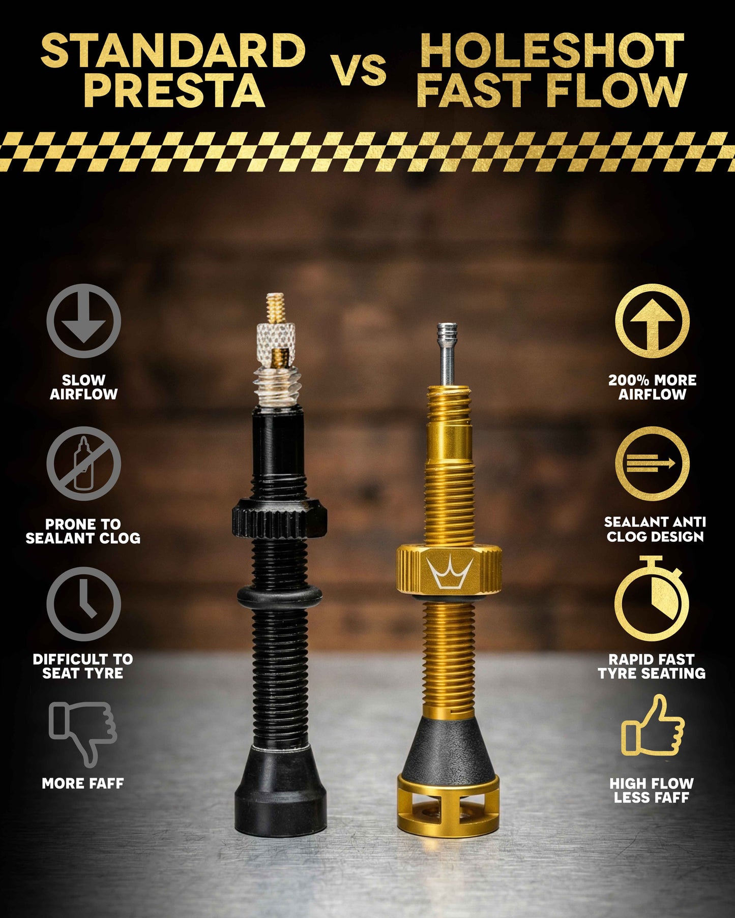 Zawory bezdętkowe PEATY'S HOLESHOT FAST FLOW 60 mm (x2) czarne