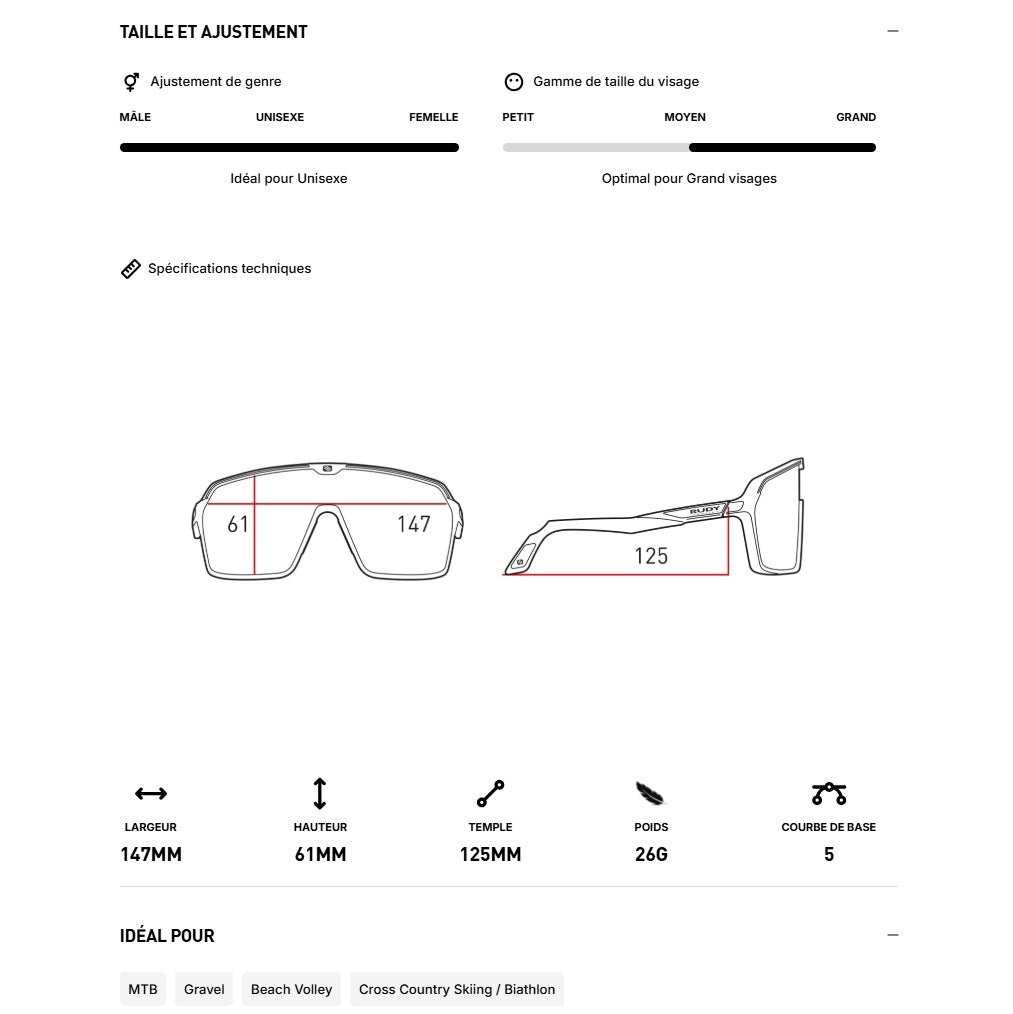 RUDY PROJECT SPINSHIELD Briller Sort RP Optics Multilaser Red Linser