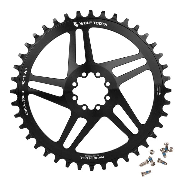 Tarcza mechanizmu korbowego WOLF TOOTH DROP-STOP ST GRAVEL DM 8 Screw Sram Black Mono Chainring
