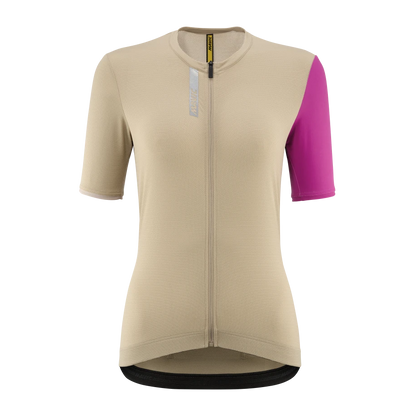 Maillot MAVIC ESSENTIAL Manches Courtes Femme Beige/Fuschia