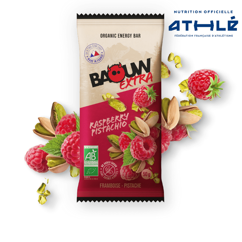 Barre Énergétique BAOUW BIO EXTRA Framboise-Pistache (50g)