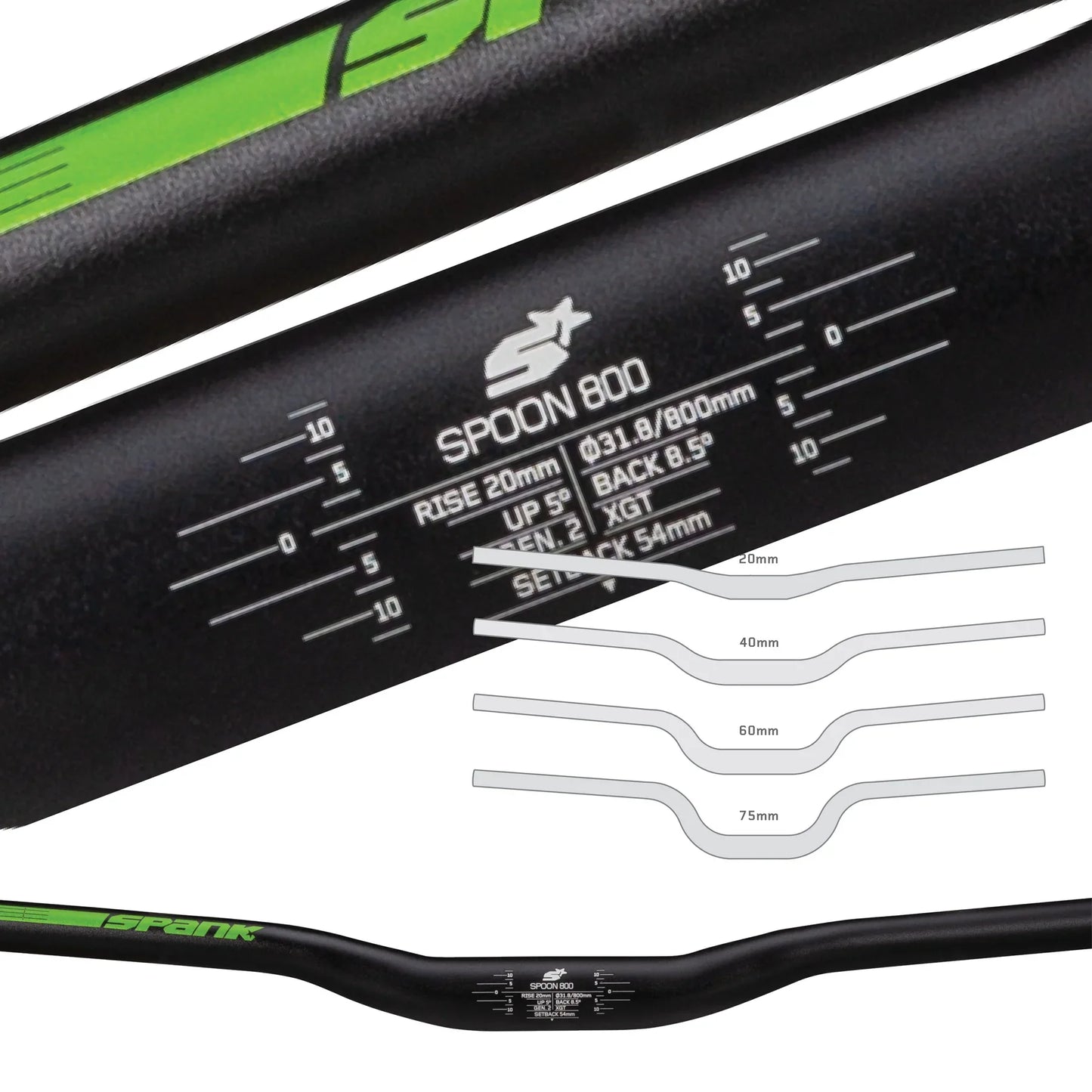 Cintre SPANK SPOON 800 Rise 75mm 800mm Noir/Vert