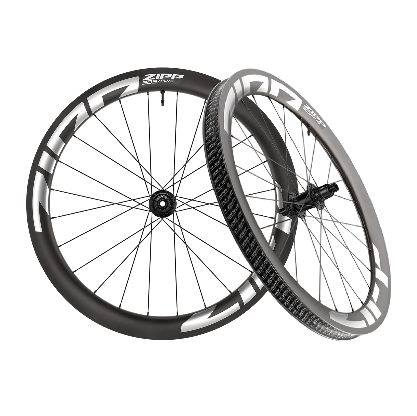 Ett par ZIPP 303 S XPLR Tubeless Ready-hjul (Center Lock) i vitt